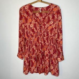 Free People Boho Floral Button Front Mini Dress